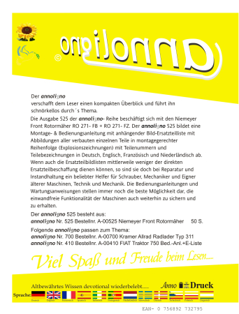 Niemeyer & Söhne Front Rotormäher Typen RO 271-FB & RO 271-FZ Bild- Bedienungsanleitung & Bild- Ersatzteilliste & Explosionszeichnungen  - annoligno 525